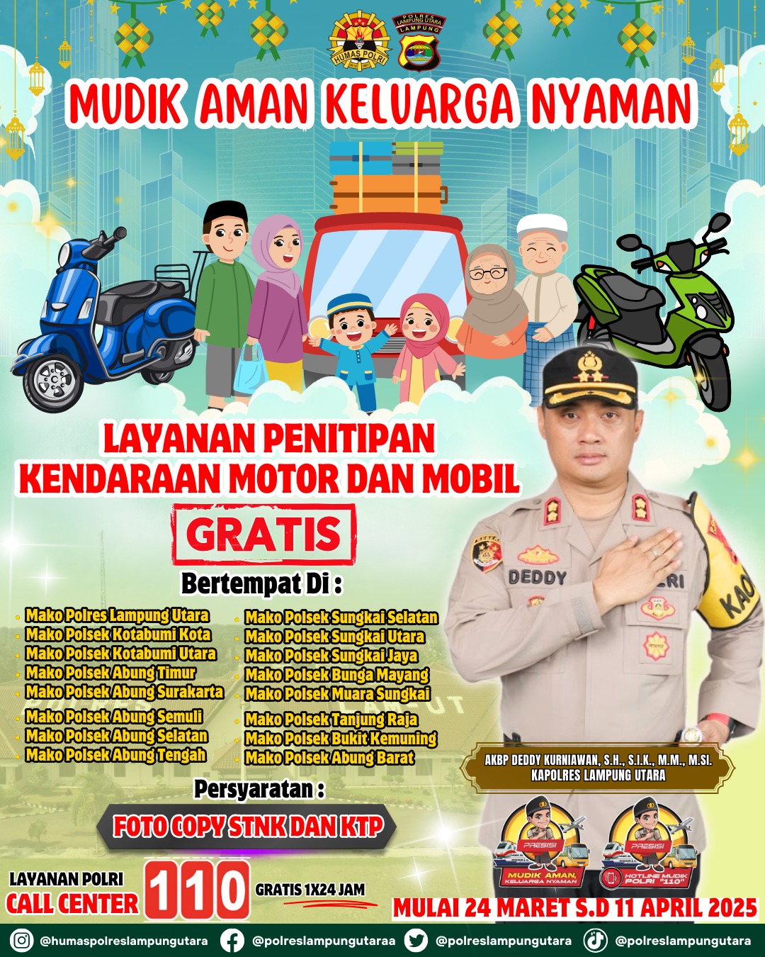 Polres Lampung Utara buka layanan penitipan kendaraan gratis bagi pemudik