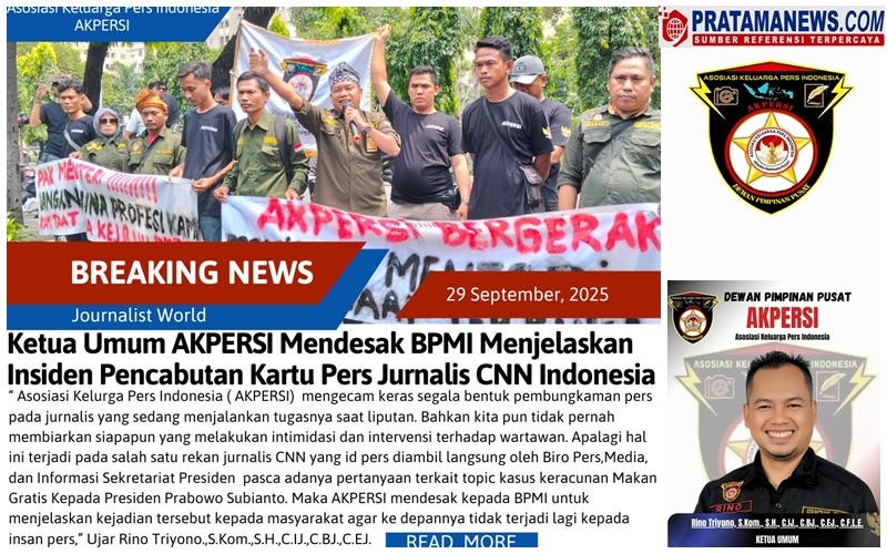 Ketua Umum Asosiasi Keluarga Pers Indonesia (AKPERSI), Rino Triyono, mengecam keras upaya pembungkaman terhadap wartawan dalam menjalankan tugas jurnalistiknya.
