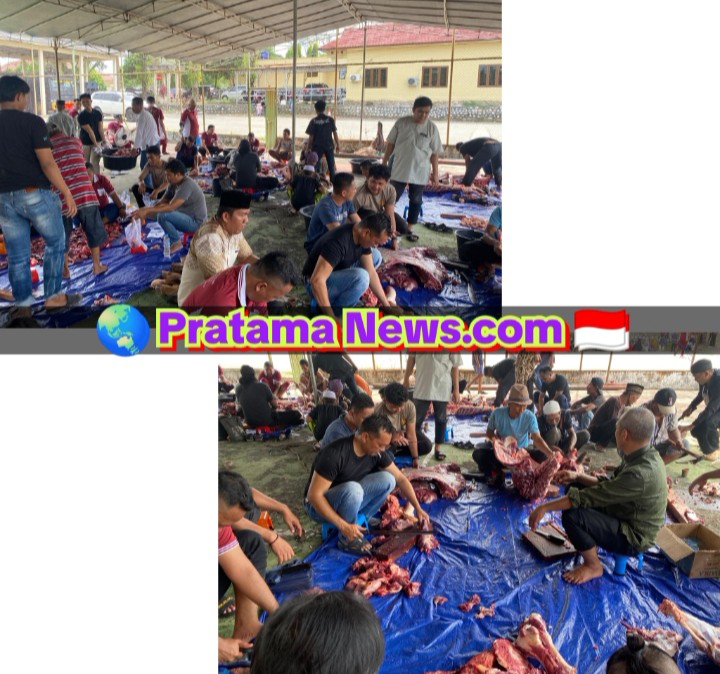 POLRES OGAN ILIR GELAR PEMOTONGAN 7 EKOR SAPI QURBAN, WUJUD KEPEDULIAN DAN KEBERSAMAAN DENGAN MASYARAKAT
