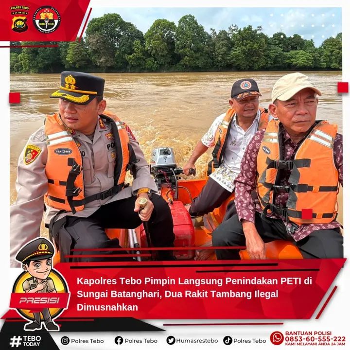 Komitmen Berantas PETI, Kapolres Tebo Pimpin Langsung Penggerebekan Rakit Tambang di Sungai Batanghari