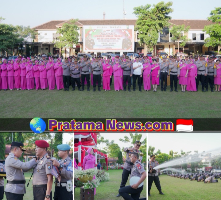 Polres Jombang Gelar Upacara Kenaikan Pangkat, 86 Personel Jalani Tradisi Siraman Air Kembang