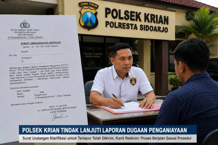Polsek Krian Tindak Lanjuti Laporan Dugaan Penganiayaan, Surat Undangan Klarifikasi untuk Terlapor Telah Dikirim