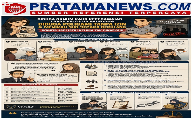 Belum Ada Tanggapan Kasus Poligami, Kuasa Hukum Somasi ke Lapas Kelas IIA Paleledang Sejak 3 Agustus 2026
